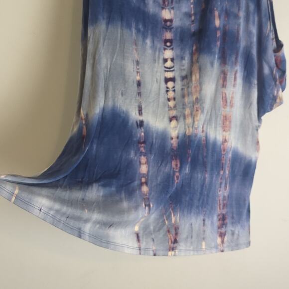 Tie-dye Cold Shoulder Boho Stretch Jersey Knit Knotted Top Women's 1X - Picture 6 of 8